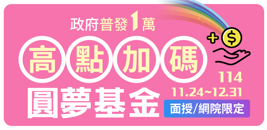 114/11/24~12/31 政府普發1萬,高點加碼圓夢基金！